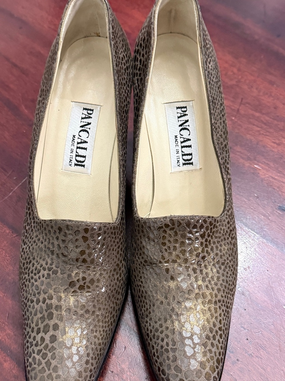 Pancaldi Brown Textured Leather Pointed-Toe Heels